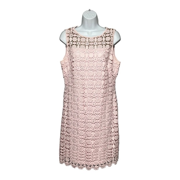 Lauren Ralph Lauren Melia Geometric Lace Knit Sheath Dress 12 Pink Knee Length - Picture 6 of 10